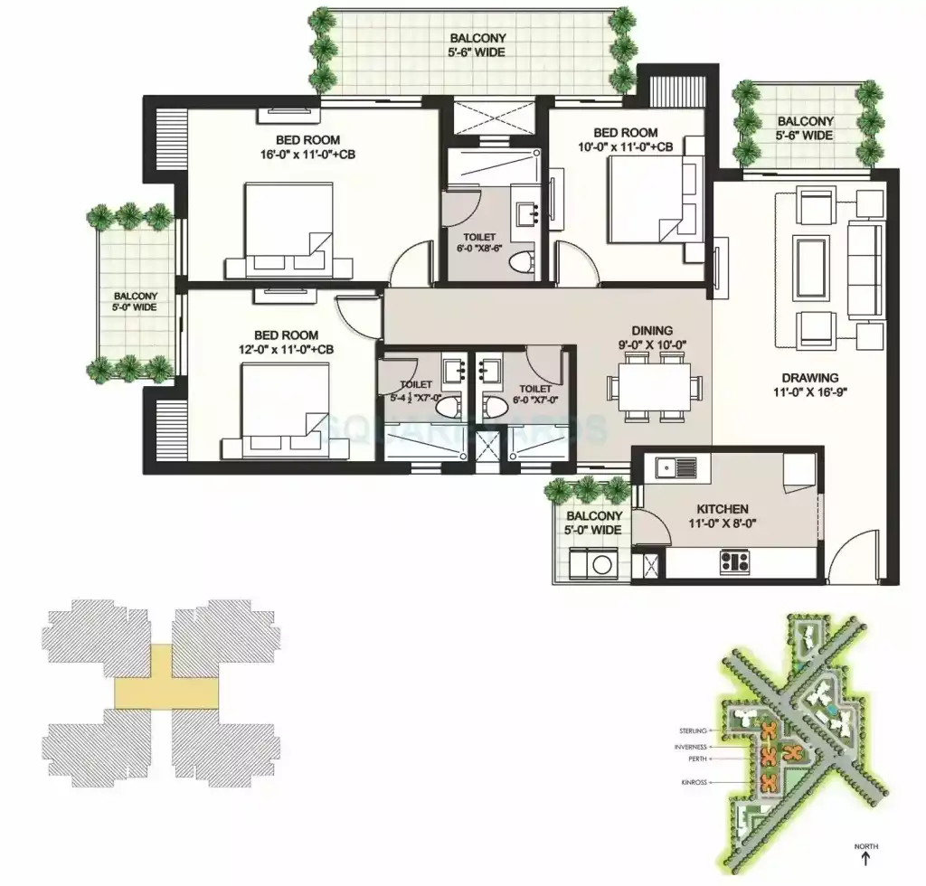 ansal-highland-park-3BHK-Floor-Plan